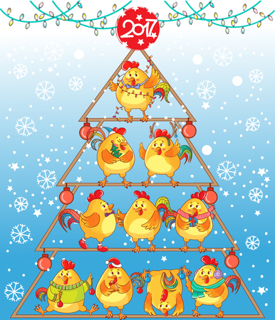 Vector illustration of funny rooster. rooster year 2017. Greeting cardのイラスト素材