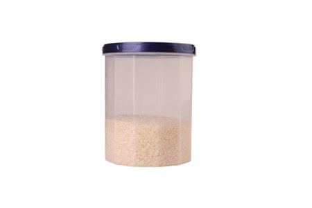 rice cereal in plastic jars isolateの写真素材