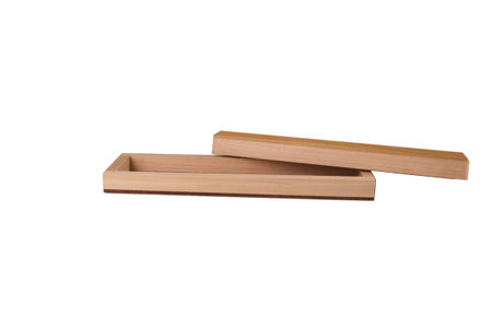 handmade wooden box empty, insulated, open, oblong, rectangular, new, with liningの写真素材