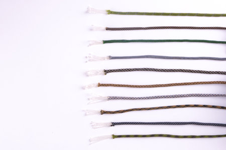 paracord tactical, on white background , cord strong, tourist 550, different colorの写真素材