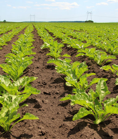 In the spring, sugar beet grows on the farmer's field