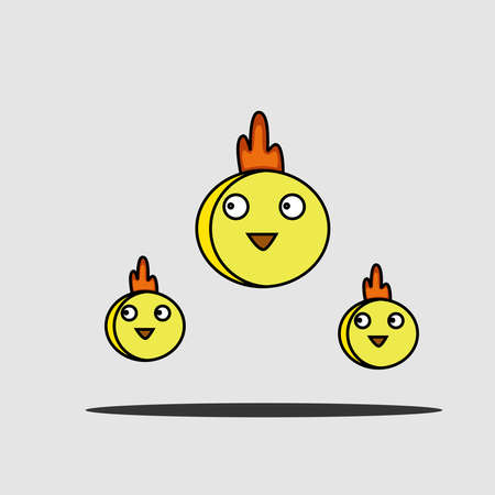 Cute cartoon chicken set. Funny yellow chickens in vector illustration.のイラスト素材