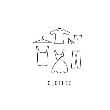 Clothing, icon set, one bold line. Vector illustration of clothes, outline style, editable strokes. Made with precision and attention to quality.のイラスト素材