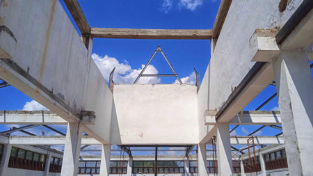 Structure of steel for building construction on sky background.