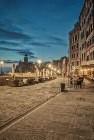 Camogli Fishing village in Liguria, located in the Riviera di Levante, a destination for European tourism, beautiful for its Church the alleysの写真素材