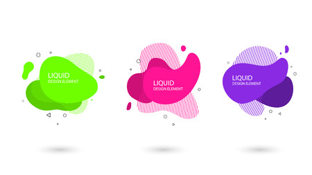 Modern minimal trendy abstract fluid set. Flat geometric liquid elements with Proton Purple, UFO green and Plastic Pink colors.  Fluid elements for flyer, presentation, banner or social post. EPS 10のイラスト素材