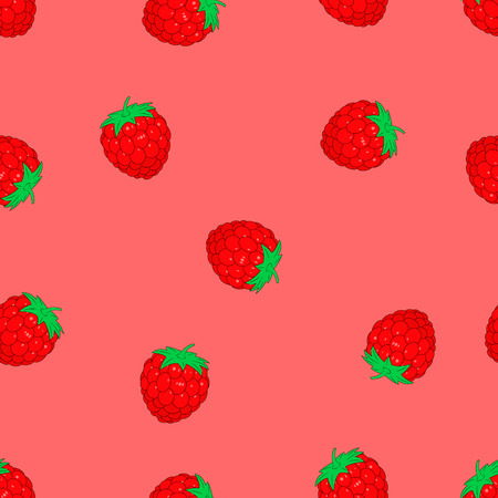 Raspberry seamless pattern, vector. Pink background.