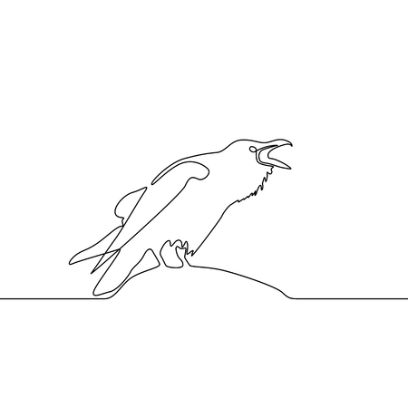 Continuous line drawing Raven. Logo concept. Vector illustration.のイラスト素材