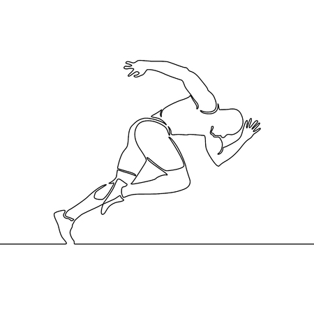 Continuous line running man, start of running. Vector illustration.のイラスト素材