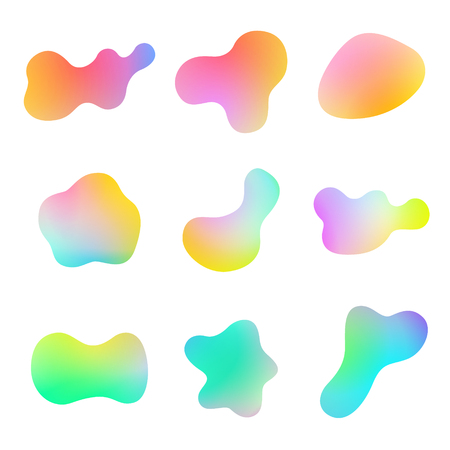 Set of gradient iridescent liquid elements. Holographic chameleon design. Futuristic abstract background, bright colorful paint splash fluid. Vector. EPS 10.のイラスト素材