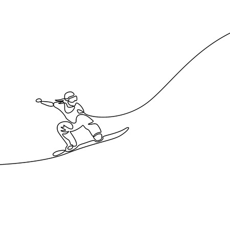 One continuous line Snowboarder jumps. Dynamical illustration.のイラスト素材