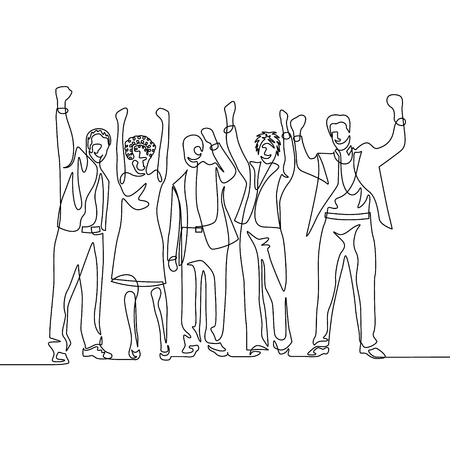 Continuous one line drawing happy team office workers celebrate successのイラスト素材