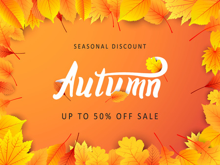 Autumn sale vector banner background with leaves for shopping sale or promo poster. Vectorのイラスト素材