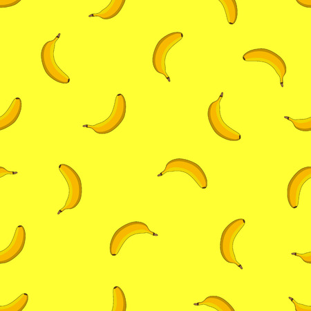 Banana seamless pattern, vector. Yellow background. のイラスト素材