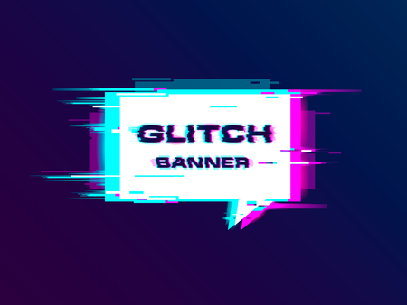 Vector distorted glitch style promotion banner, price tag, speech bubble, sticker, badge, poster with text placeholder.のイラスト素材