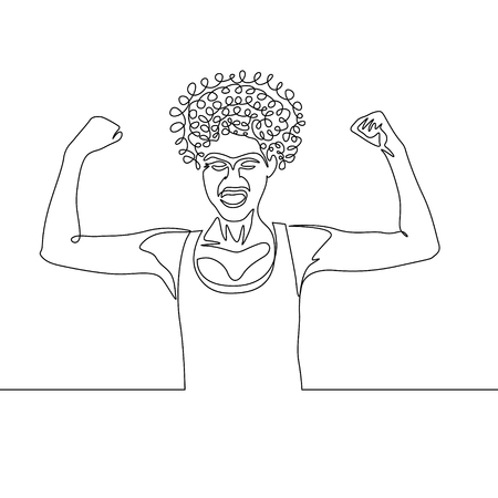Continuous one line drawing curly girl power poseのイラスト素材