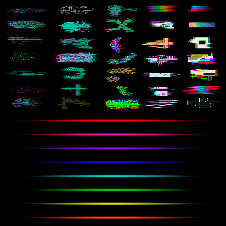 Set of Glitch and neon elements. Vectorのイラスト素材