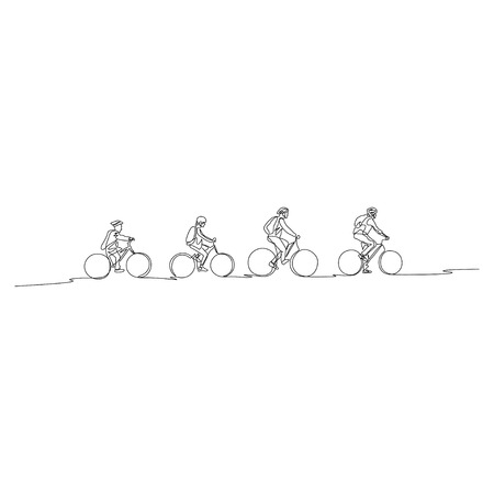Continuous one line family on bicycles go to walk. Family conceptのイラスト素材