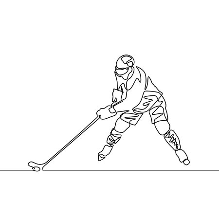 Continuous line Hockey player, vector illustrationのイラスト素材