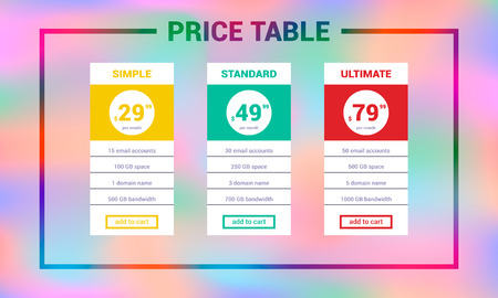 Three tariffs,interface for the site. Web price table design templateのイラスト素材
