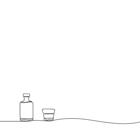 Continuous line drawing Whiskey and a glass. Vector illustration.のイラスト素材