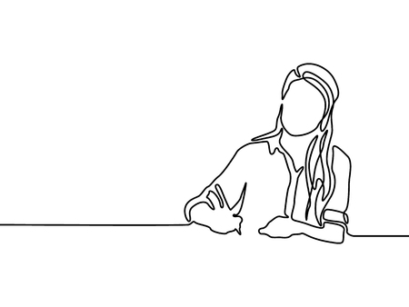 Continuous line woman writing with pen. Woman education.のイラスト素材