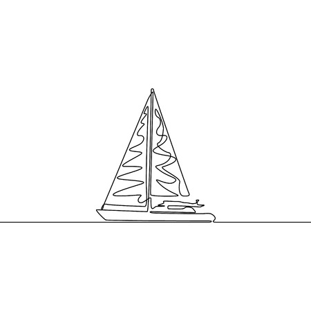 Yacht continuous line drawing. Single line vector ship illustration. Boatのイラスト素材
