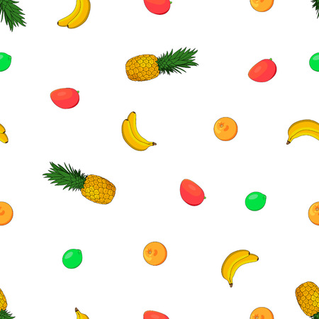 Seamless pattern tropical fruits of pineapple, mango, banana, lime and orangeのイラスト素材
