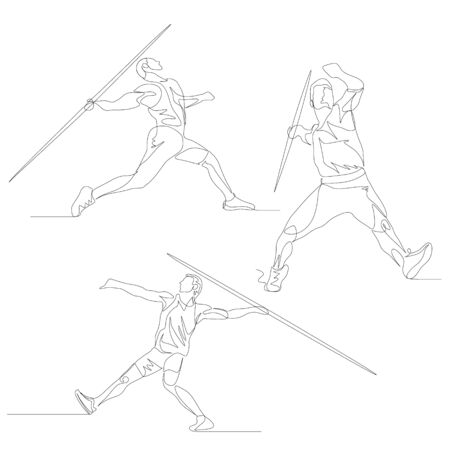 Continuous one line javelin thrower set.のイラスト素材