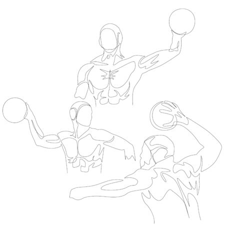 Continuous one line water polo player set.のイラスト素材