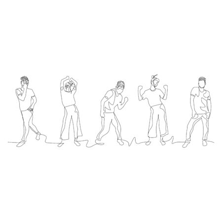 Continuous one line dancing people. Dance party. Vector .のイラスト素材
