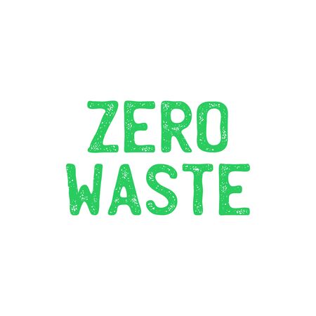 Zero waste green text title sign with worn effect. Waste management concept isolated illustration on white background. Vector illustration.のイラスト素材
