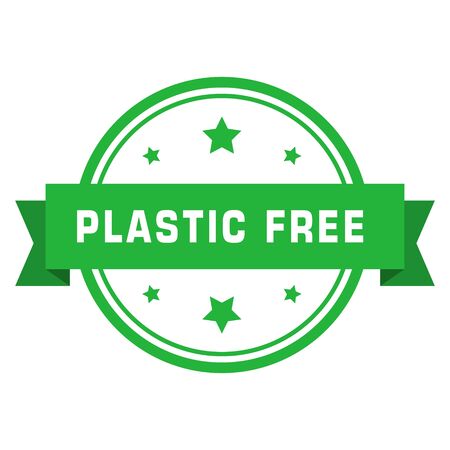 Plastic free green sign with ribbon. Eco friendly concept design element. Vector illustration.のイラスト素材