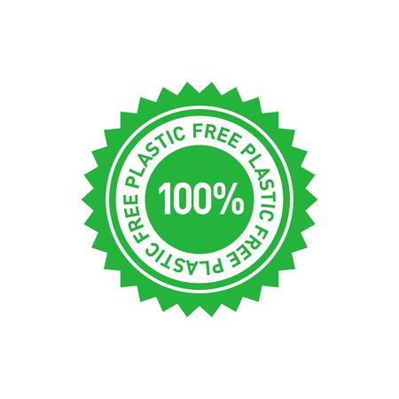 Plastic free 100 percent green star sticker. Eco friendly concept design element. Vector illustration.のイラスト素材