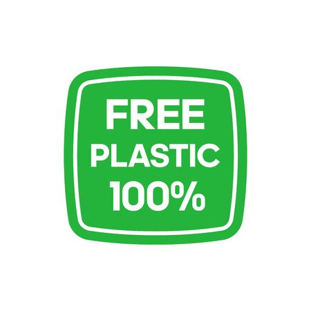 Free plastic 100 percent green rectangle sticker with round corners. Vector illustration.のイラスト素材
