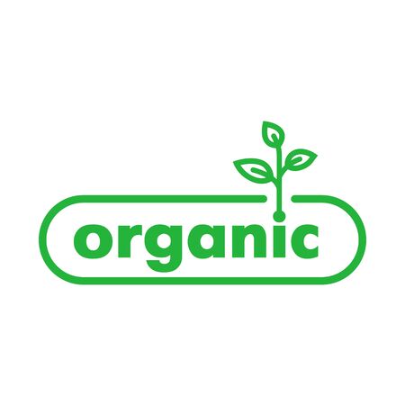 Organic green sticker with sprout. Design element for packaging design and promotional material. Vector illustration.のイラスト素材