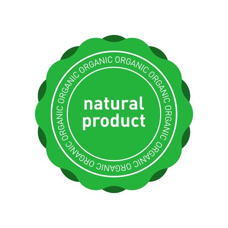 Natural product organic green emblem. Design element for packaging design and promotional material. Vector illustration.のイラスト素材
