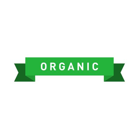 Organic green ribbon badge. Design element for packaging design and promotional material. Vector illustration.のイラスト素材