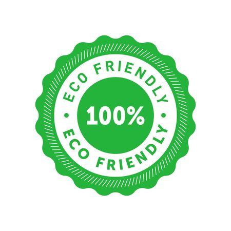 Eco friendly 100 percent green sticker with wavy edge. Design element for packaging design and promotional material. Vector illustration.のイラスト素材