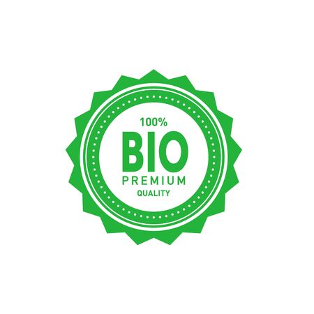 Bio 100 percent premium quality star sticker. Design element for packaging design and promotional material. Vector illustration.のイラスト素材