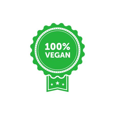 100 percent Vegan green emblem. Design element for packaging design and promotional material. Vector illustration.のイラスト素材