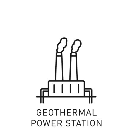 Geothermal power station thin line icon. Design element for renewable energy, green technology. Vector stock illustration.のイラスト素材