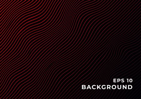 Black background with wavy red gradient lines. Design for banner, wallpaper, website and other graphics. Eps 10.のイラスト素材
