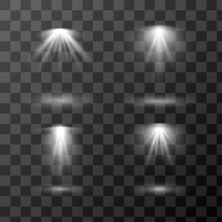 Vector set of different light sources isolated on transparent background. Design of light effects for your project.のイラスト素材