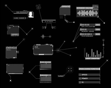 HUD callout UI design elements. Futuristic callout titles. Layout elements for sci-fi design, web, cyber events, video content, information call box. Vectorのイラスト素材