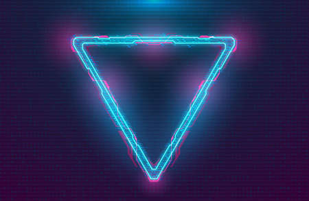 Futuristic illuminated cyberpunk hologram Triangle. Modern Triangle with blue hud neon effect and...