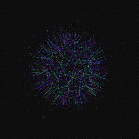 Big data visualization. Circular visualization of algorithms with line connections and dots. Design for business, science, technology. Connection Structure. Techno background. Vector illustration.のイラスト素材