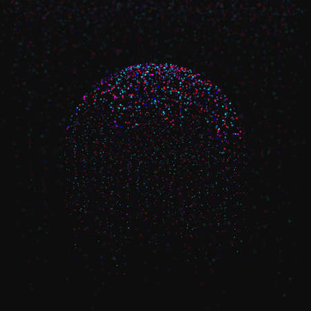Big data visualization. Circular particles of falling multicolored data units on dark background. Science, technology theme. Vector illustration. Eps 10.のイラスト素材