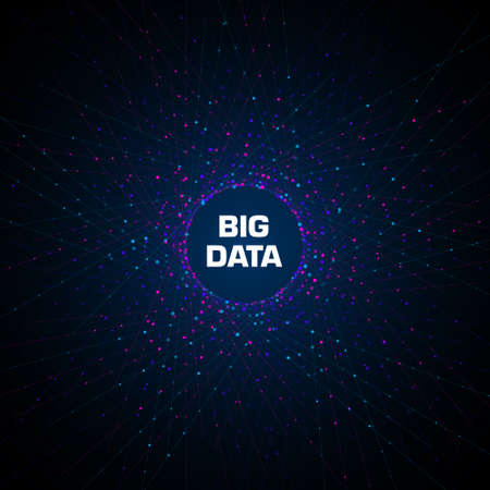 Big data visualization. Circular cluster of multicolored points nd connections with copy space in...