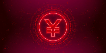 Sign of Chinese Yuan digital currency on abstract HUD technology background. Futuristic hi-tech digital money.Electronic economy of the future. Vector illustrationのイラスト素材
